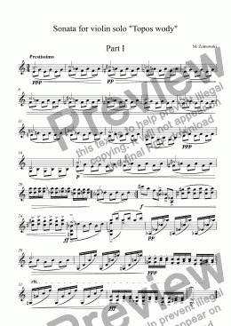 page one of Sonata for violin solo "Topos wody"  Part I