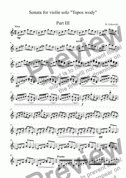 page one of Sonata for violin solo "Topos wody"  Part III