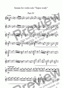 page one of Sonata for violin solo "Topos wody"    Part IV