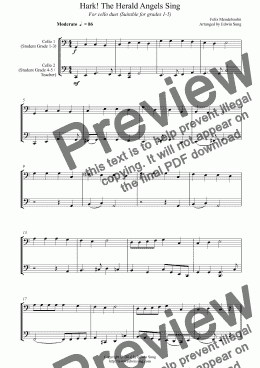 page one of Hark! The Herald Angels Sing (for cello duet, suitable for grades 1-5)