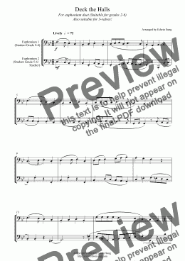 page one of Deck the Halls (for euphonium duet(bass clef, 3 or 4 valved), suitable for grades 2-6)