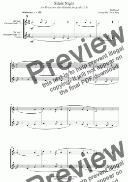 page one of Silent Night (for Eb-clarinet duet, suitable for grades 2-5)