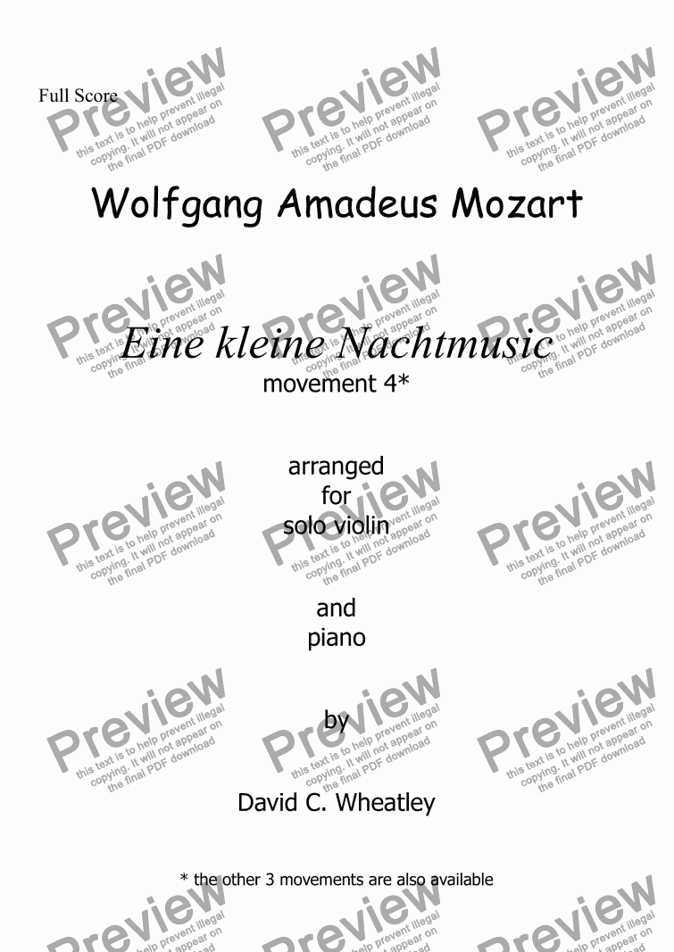 page one of Mozart - Eine kleine Nachtmusik mvt 4 (rondo) for violin and piano