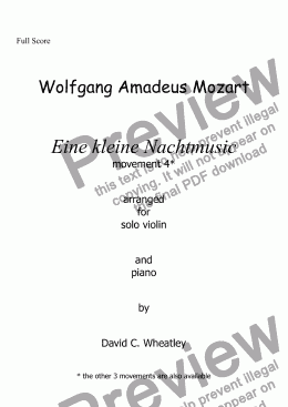 page one of Mozart - Eine kleine Nachtmusik mvt 4 (rondo) for violin and piano