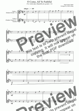 page one of O Come, All Ye Faithful (for violin duet, suitable for grades 1-5)
