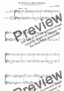 page one of We Wish You a Merry Christmas (for violin duet, suitable for grades 2-6)