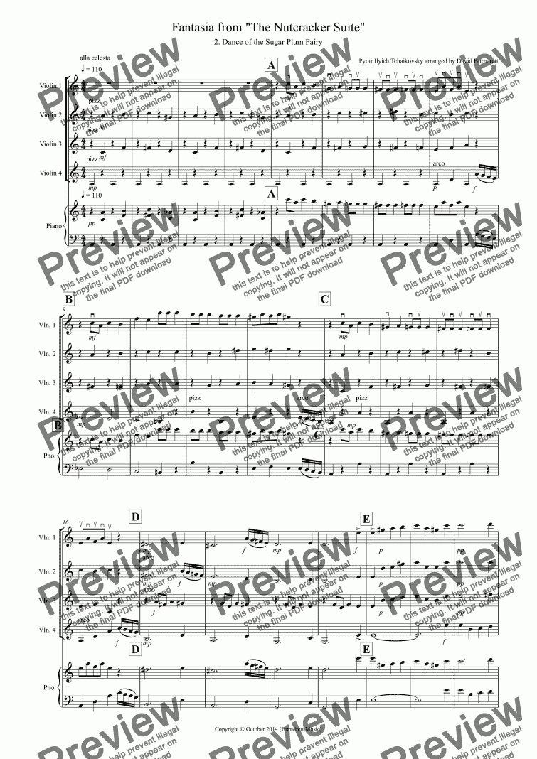 page one of Dance of the Sugar Plum Fairy (fantasia from Nutcracker) for Violin Quartet