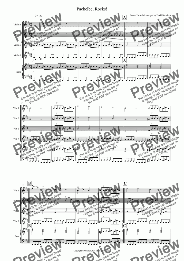 page one of Pachelbel Rocks! for Violin Quartet