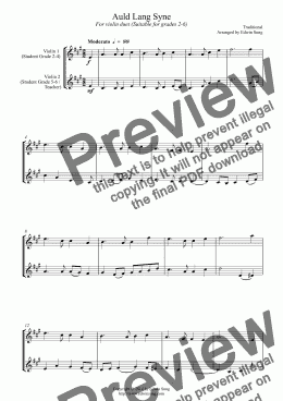 page one of Auld Lang Syne (for violin duet, suitable for grades 2-6)