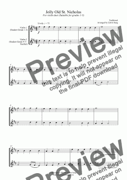 page one of Jolly Old St. Nicholas (for violin duet, suitable for grades 1-5)