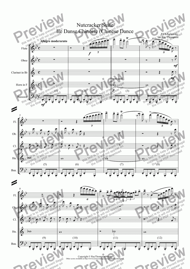 page one of Tchaikovsky: Casse-Noisette: Nutcracker Suite IIe Danse Chinoise (Chinese Dance) arr.wind quintet