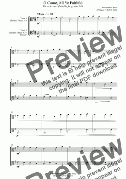 page one of O Come, All Ye Faithful (for viola duet, suitable for grades 1-5)