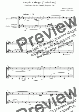 page one of Away in a Manger (Cradle Song) (for clarinet (Bb) duet, suitable for grades 2-6)