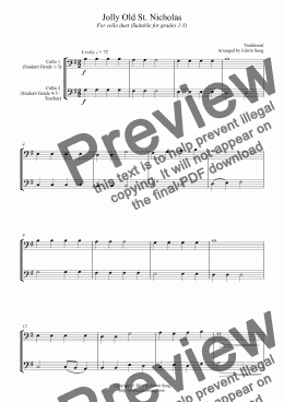 page one of Jolly Old St. Nicholas (for cello duet, suitable for grades 1-5)