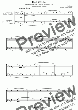 page one of The First Noel (for euphonium(bass clef, 3 or 4 valved) duet, suitable for grades 1-5)
