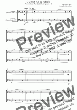 page one of O Come, All Ye Faithful (for trombone duet, suitable for grades 1-5)