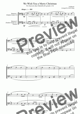 page one of We Wish You a Merry Christmas (for bassoon duet, suitable for grades 2-6)