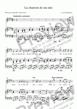 page one of La chanson de ma mie (Touchimbert / Banville)