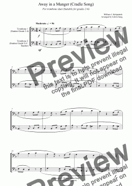 page one of Away in a Manger (Cradle Song) (for trombone duet, suitable for grades 2-6)
