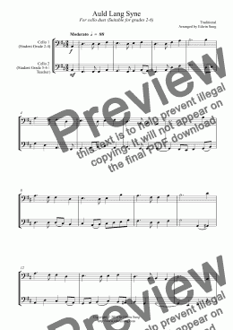 page one of Auld Lang Syne (for cello duet, suitable for grades 2-6)
