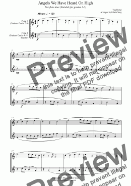 page one of Angels We Have Heard On High (for flute duet, suitable for grades 2-5)