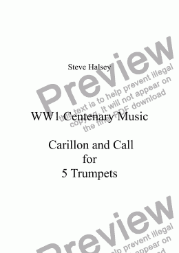 page one of WW1 Centenary Music   Carillon and Call for Five Trumpets in Bb