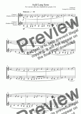 page one of Auld Lang Syne (for clarinet (Bb) duet, suitable for grades 2-6)