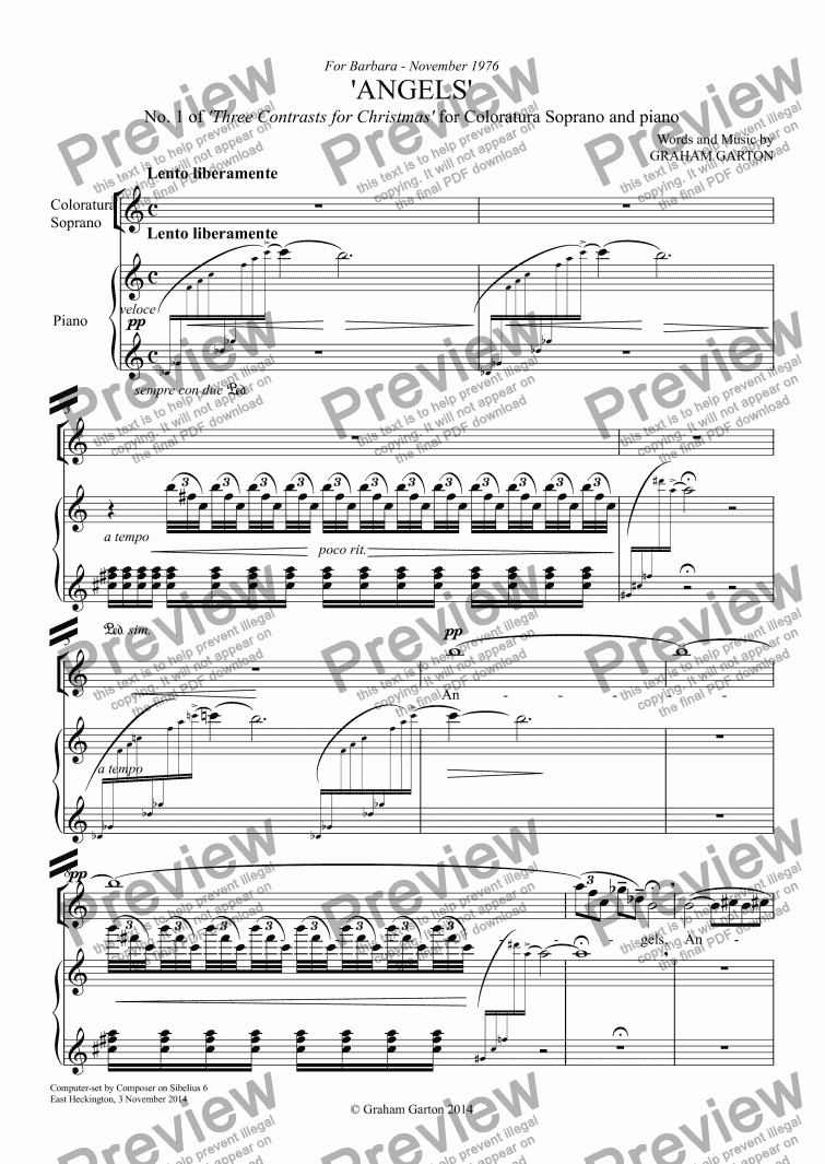 page one of CHRISTMAS MUSIC - ’ANGELS’ No.1 of ’Three Contrasts for Christmas’ for Coloratura Soprano Voice and Piano