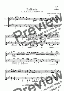 page one of Badinerie for guitar duet