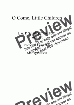 page one of O Come, Little Children for Recorder Ensemble