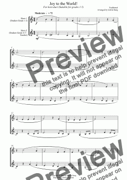 page one of Joy to the World (for horn duet, suitable for grades 1-5)