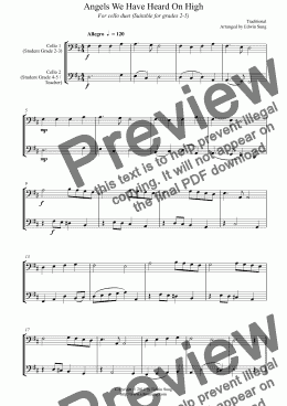 page one of Angels We Have Heard On High (for cello duet, suitable for grades 2-5)