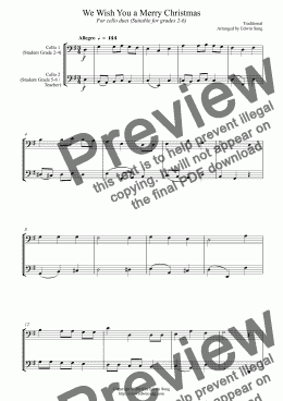 page one of We Wish You a Merry Christmas (for cello duet, suitable for grades 2-6)