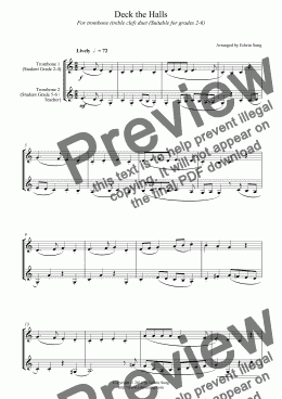 page one of Deck the Halls (for trombone duet (treble clef), suitable for grades 2-6)