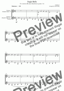 page one of Jingle Bells (for clarinet (Bb) duet, suitable for grades 1-5)