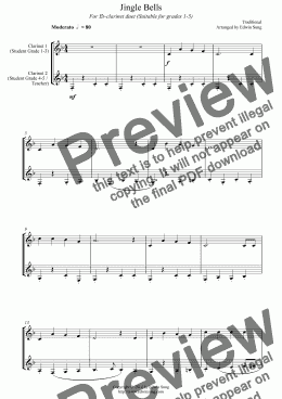 page one of Jingle Bells (for Eb-clarinet duet, suitable for grades 1-5)