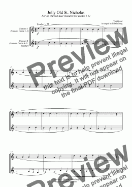 page one of Jolly Old St. Nicholas (for Eb-clarinet duet, suitable for grades 1-5)