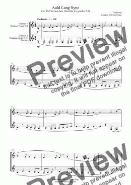 page one of Auld Lang Syne (for Eb-clarinet duet, suitable for grades 2-6)