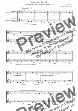 page one of Joy to the World (for Eb-clarinet duet, suitable for grades 1-5)