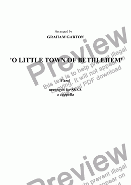 page one of CAROL - ’O LITTLE TOWN OF BETHLEHEM’ Tune FOREST GREEN arranged for SSAA a cappella