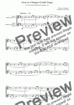page one of Away in a Manger (Cradle Song) (for horn duet, suitable for grades 2-6)