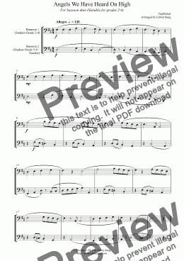 page one of Angels We Have Heard On High (for bassoon duet, suitable for grades 2-6)