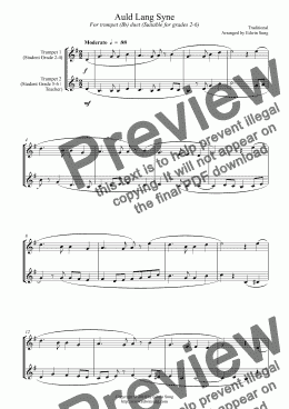 page one of Auld Lang Syne (for trumpet (Bb) duet, suitable for grades 2-6)