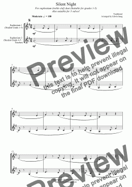 page one of Silent Night (for euphonium duet (Bb treble, 3 or 4 valved), suitable for grades 1-5)