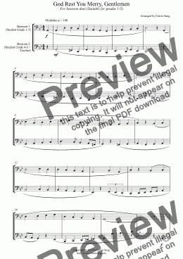 page one of God Rest You Merry, Gentlemen (for bassoon duet, suitable for grades 1-5)