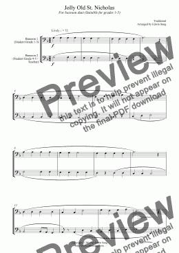 page one of Jolly Old St. Nicholas (for bassoon duet, suitable for grades 1-5)