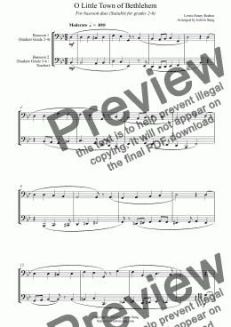 page one of O Little Town of Bethlehem (for bassoon duet, suitable for grades 2-6)