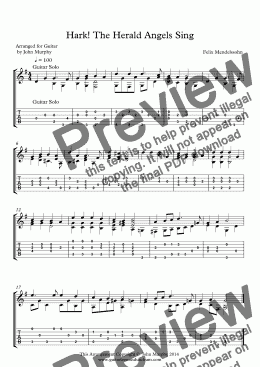 page one of Hark! The Herald Angels Sing Guitar Solo & Accompaniment part for voice /lead instrument