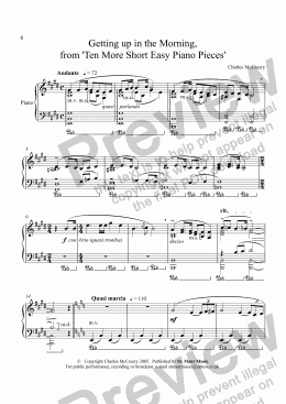 page one of Getting up in the Morning, from ’Ten More Short Easy Piano Pieces’