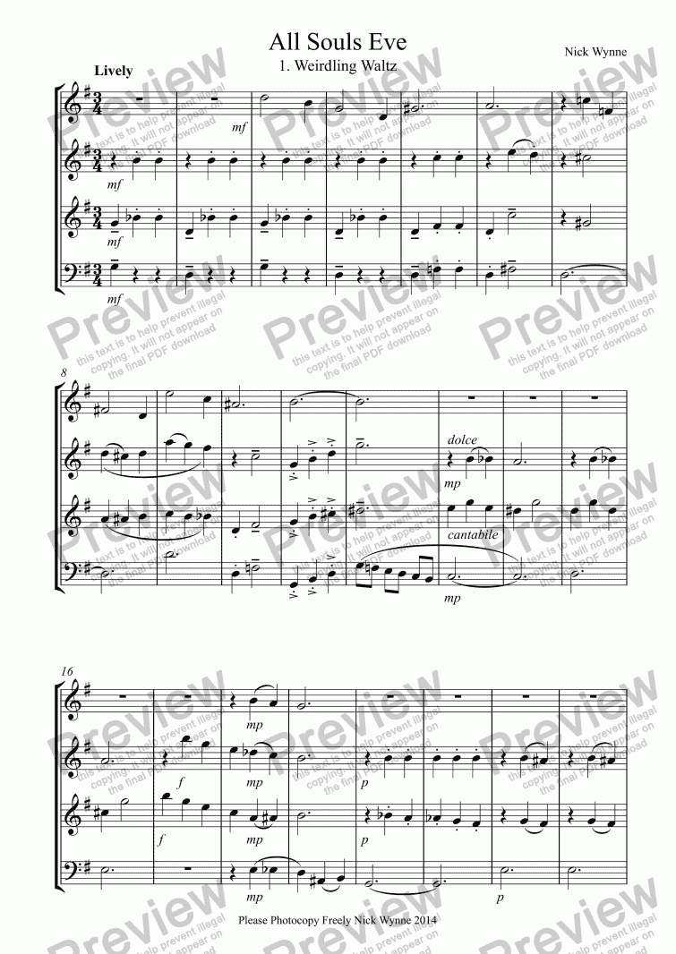 page one of All Souls Eve for Recorder Quartet